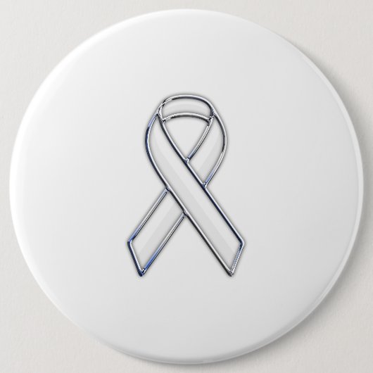 Chrome Style White Ribbon Awareness Ronde Button 6,0 Cm (Voorkant)