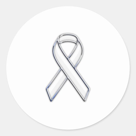 Chrome Style White Ribbon Awareness Ronde Sticker (Voorkant)