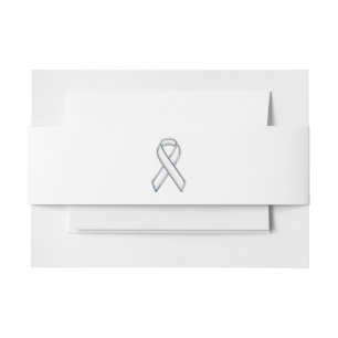 Chrome Style White Ribbon Awareness Uitnodigingen Wikkel