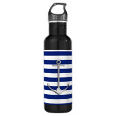 Chrome Thin Anchor on Nautical Stripes Waterfles (Voorkant)