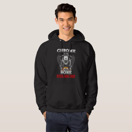 Chrome to the Bone Diesel Runt Deep Truck Skull Hoodie (Voorkant volledig)