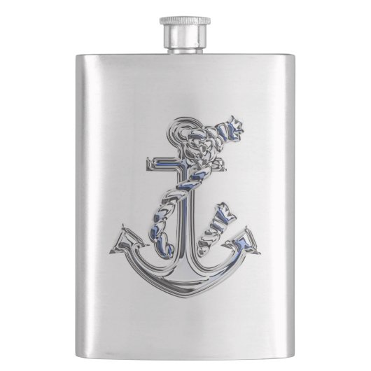 Chrome Touw Anker Nautische Print Heupfles (Voorkant)