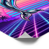 Chrome Vaporwave Dolfijn Retro Zonsondergang Poster (Hoek)