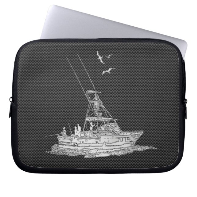 Chrome Visboot op Koolstofvezel Decor Laptop Sleeve (Voorkant)