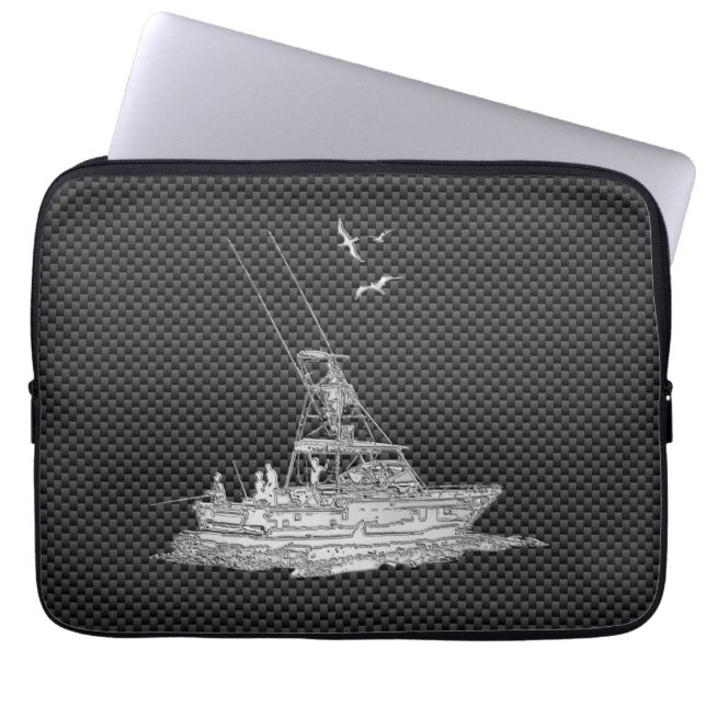 Chrome Vissende boot op koolstofvezeldecor Laptop Sleeve (Voorkant)