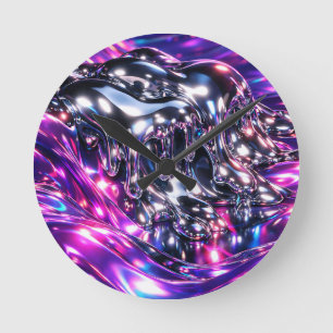 Chrome Vloeibaar Paars Abstract Ronde Klok