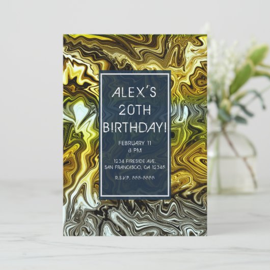 Chrome Vloeibare Metallic Goud Zilveren Verjaardag Kaart (Staand voorkant)