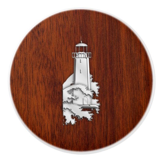 Chrome vuurtoren op Mahogany Grain Print Keramische Knop (Voorkant)