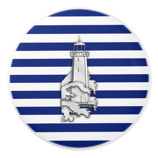 Chrome vuurtoren op Nautical Navy Stripes Print Keramische Knop (Voorkant)