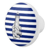Chrome vuurtoren op Nautical Navy Stripes Print Keramische Knop (Rechts)