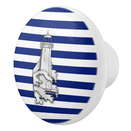 Chrome vuurtoren op Nautical Navy Stripes Print Keramische Knop (Rechts)
