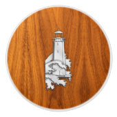 Chrome vuurtoren op Teak Wood Grain Print Keramische Knop (Voorkant)