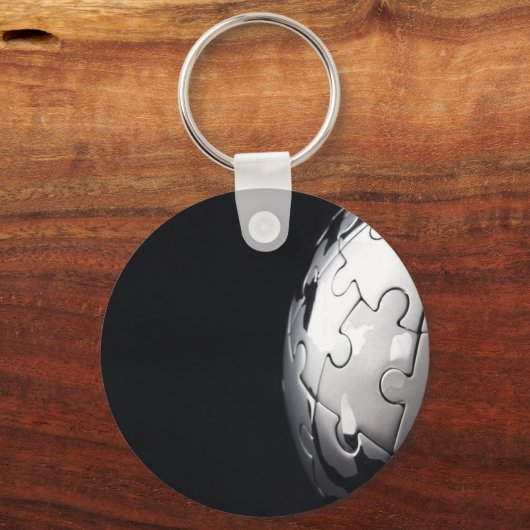 Chrome wereldbol met zwarte achtergrond sleutelhanger (Voorkant)