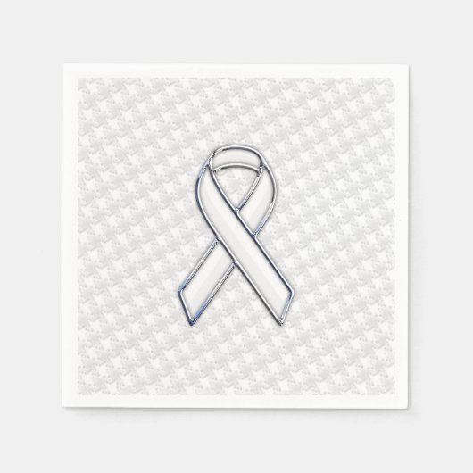 Chrome White over White Ribbon Awareness Houndstoo Servet (Voorkant)