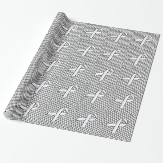 Chrome White Ribbon Awareness Carbon Fiber Decor Cadeaupapier (Uitgerold)