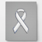 Chrome White Ribbon Awareness Carbon Fiber Decor Fotoplaat (Voorkant)