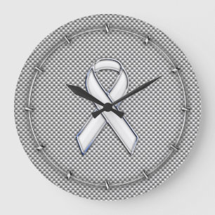 Chrome White Ribbon Awareness Carbon Fiber Decor Grote Klok