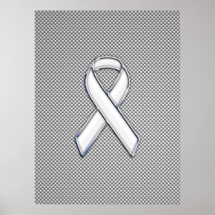 Chrome White Ribbon Awareness Carbon Fiber Decor Poster