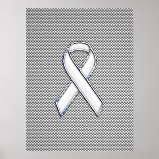Chrome White Ribbon Awareness Carbon Fiber Decor Poster (Voorkant)