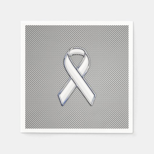 Chrome White Ribbon Awareness Carbon Fiber Decor Servetten (Voorkant)