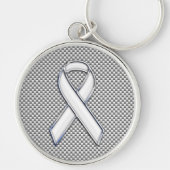 Chrome White Ribbon Awareness Carbon Fiber Decor Sleutelhanger (Voorkant)