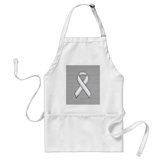 Chrome White Ribbon Awareness Carbon Fiber Decor Standaard Schort (Voorkant)
