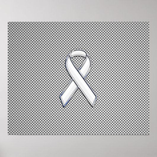 Chrome White Ribbon Awareness Carbon Fiber Print (Voorkant)