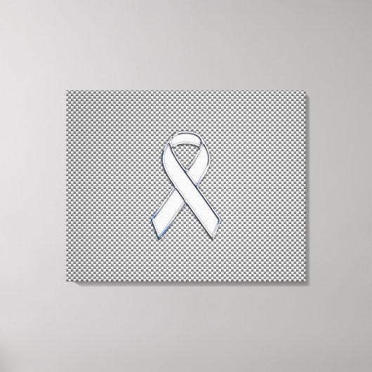 Chrome White Ribbon Awareness Carbon Fiber Print (Voorkant)