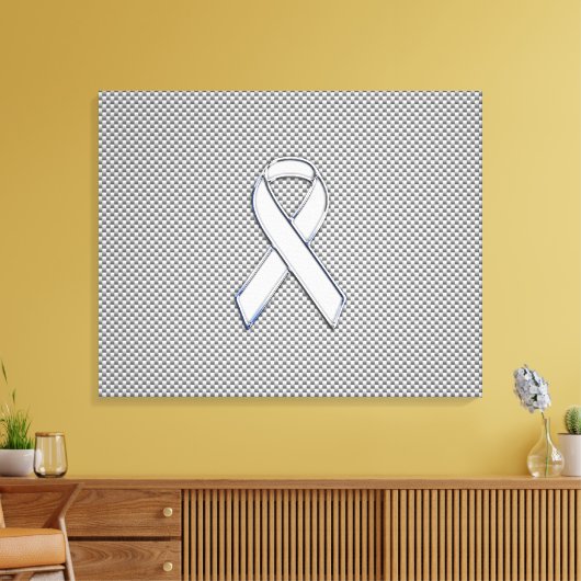 Chrome White Ribbon Awareness Carbon Fiber Print (Insitu (Woonkamer))