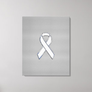 Chrome White Ribbon Awareness Carbon Fiber Print