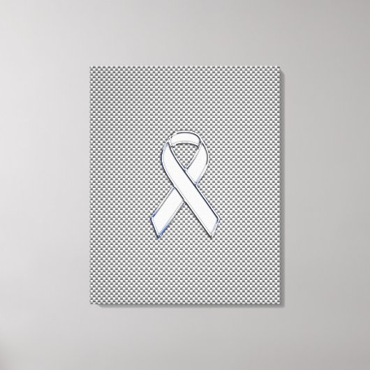 Chrome White Ribbon Awareness Carbon Fiber Print (Voorkant)