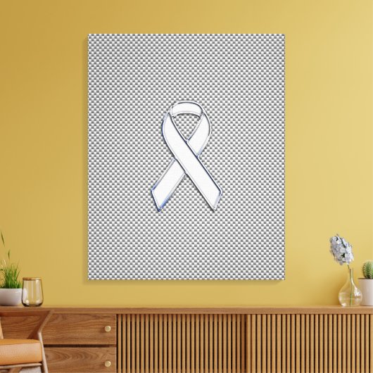 Chrome White Ribbon Awareness Carbon Fiber Print (Insitu (Woonkamer))