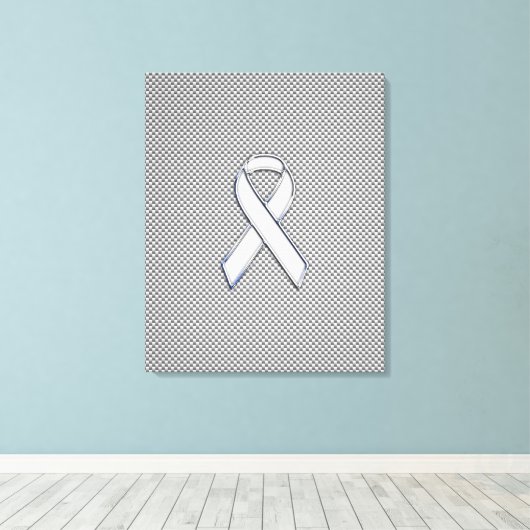 Chrome White Ribbon Awareness Carbon Fiber Print (Insitu (Houten vloer))