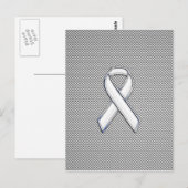 Chrome White Ribbon Awareness Carbon Fiber Print Briefkaart (Voorkant / Achterkant)