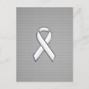 Chrome White Ribbon Awareness Carbon Fiber Print Briefkaart