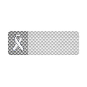 Chrome White Ribbon Awareness Carbon Fiber Print Etiket