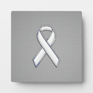 Chrome White Ribbon Awareness Carbon Fiber Print Fotoplaat