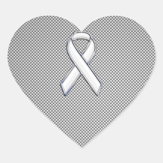 Chrome White Ribbon Awareness Carbon Fiber Print Hart Sticker (Voorkant)