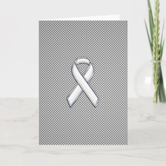 Chrome White Ribbon Awareness Carbon Fiber Print Kaart (Voorkant)