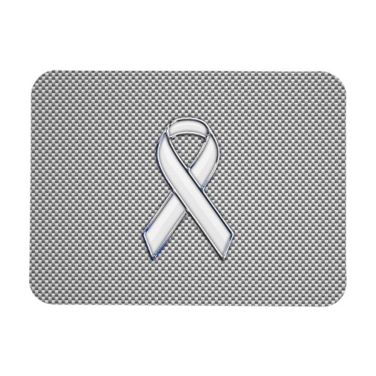 Chrome White Ribbon Awareness Carbon Fiber Print Magneet (Horizontaal)