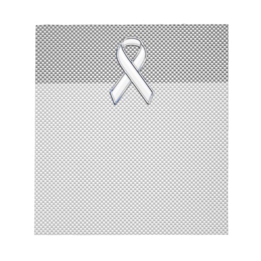 Chrome White Ribbon Awareness Carbon Fiber Print Notitieblok (Voorkant)