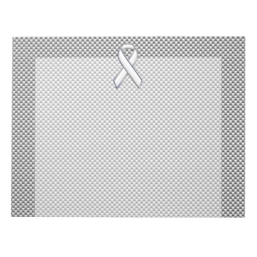Chrome White Ribbon Awareness Carbon Fiber Print Notitieblok (Voorkant)