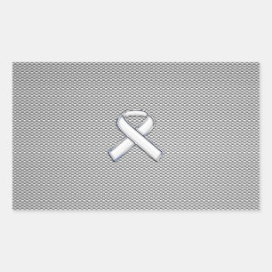 Chrome White Ribbon Awareness Carbon Fiber Print Rechthoekige Sticker