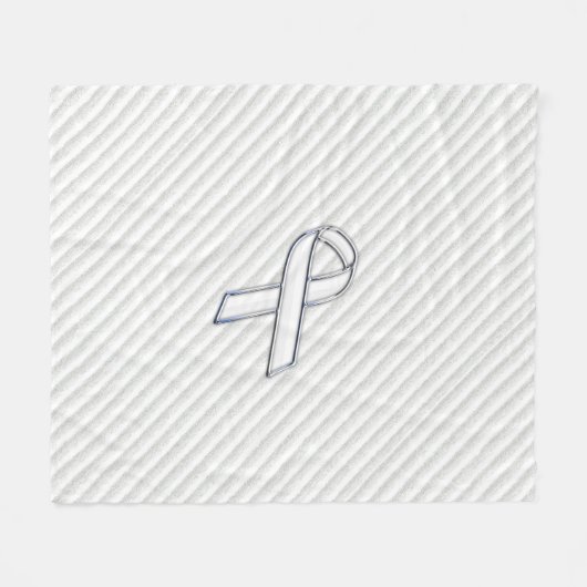 Chrome White Ribbon Awareness in Granular Stripes Fleece Deken (Voorkant (Horizontaal))