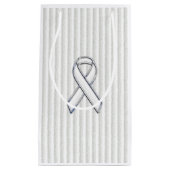 Chrome White Ribbon Awareness in Granular Stripes Klein Cadeauzakje (Voorkant)