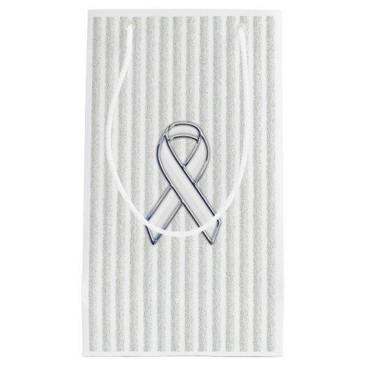Chrome White Ribbon Awareness in Granular Stripes Klein Cadeauzakje (Voorkant)