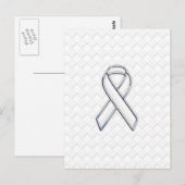 Chrome White Ribbon Awareness on Checkers Briefkaart (Voorkant / Achterkant)