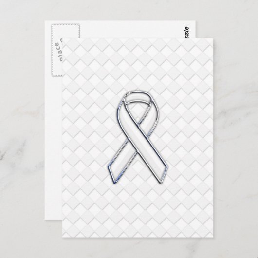 Chrome White Ribbon Awareness on Checkers Briefkaart (Voorkant / Achterkant)