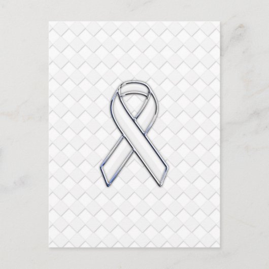 Chrome White Ribbon Awareness on Checkers Briefkaart (Voorkant)