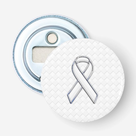 Chrome White Ribbon Awareness on Checkers Button Flesopener (Voorkant)